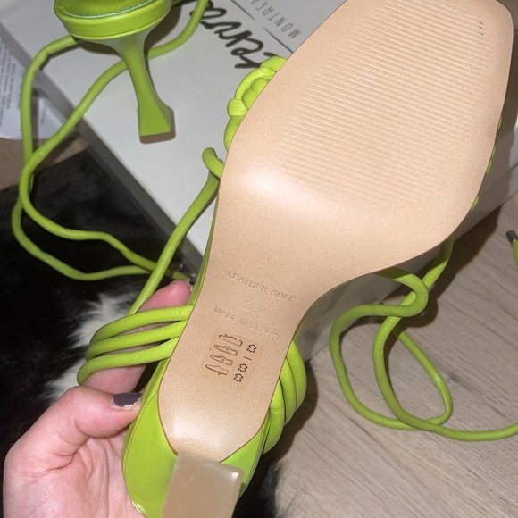 LIME GREEN heel sandals bottega style with laces - Picture 4 of 4